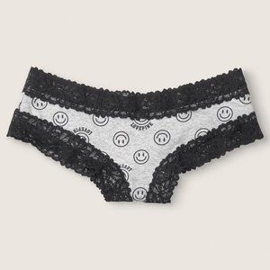 VS PINK Cheekster Lace Trim Smiley Face